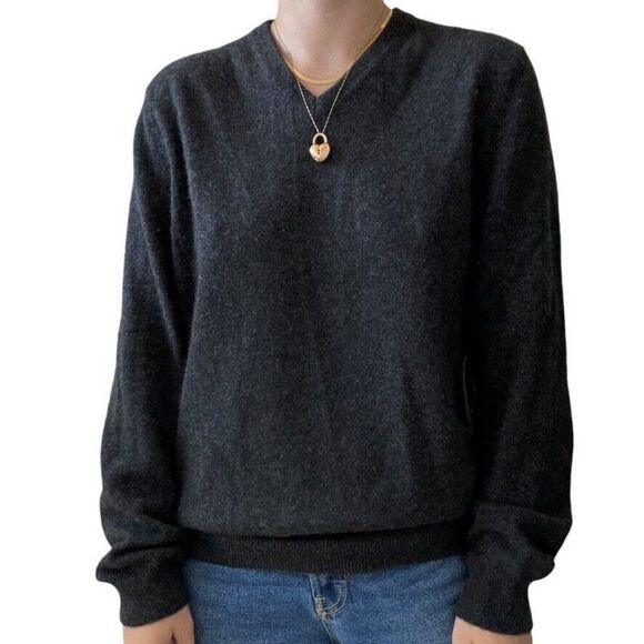 Club Room Mens 100% Cashmere Charcoal Grey V Neck Soft Sweater Sz L - Picture 1 of 6